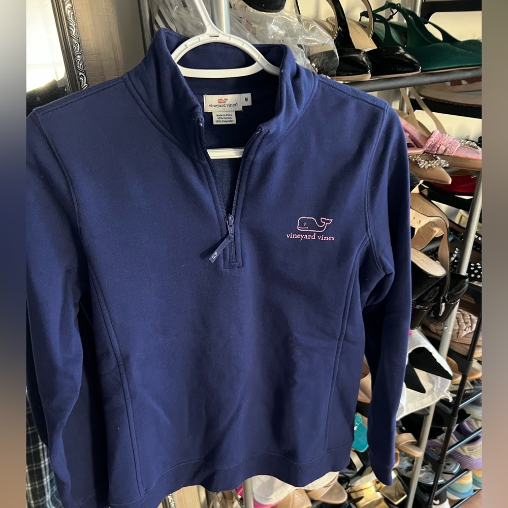 Vineyard Vines Blue Pullover with Pink Logo